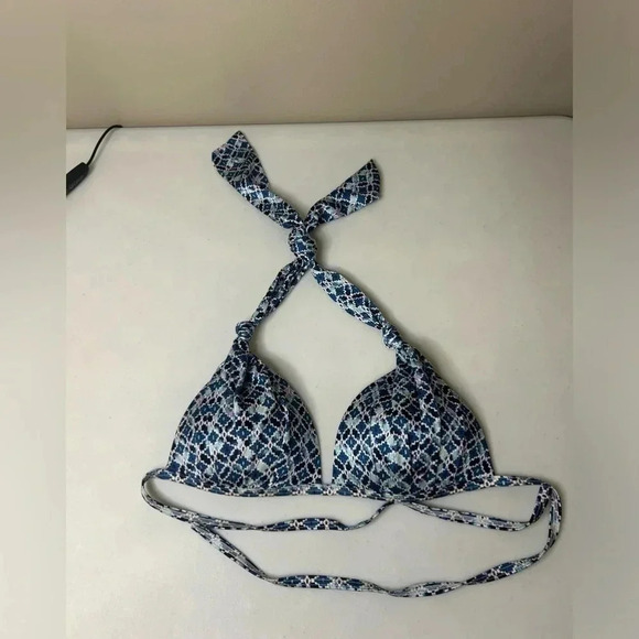 Athleta Aqualuxe Blue Bikini Top Tile Padded Swimwear Small - Picture 1 of 4